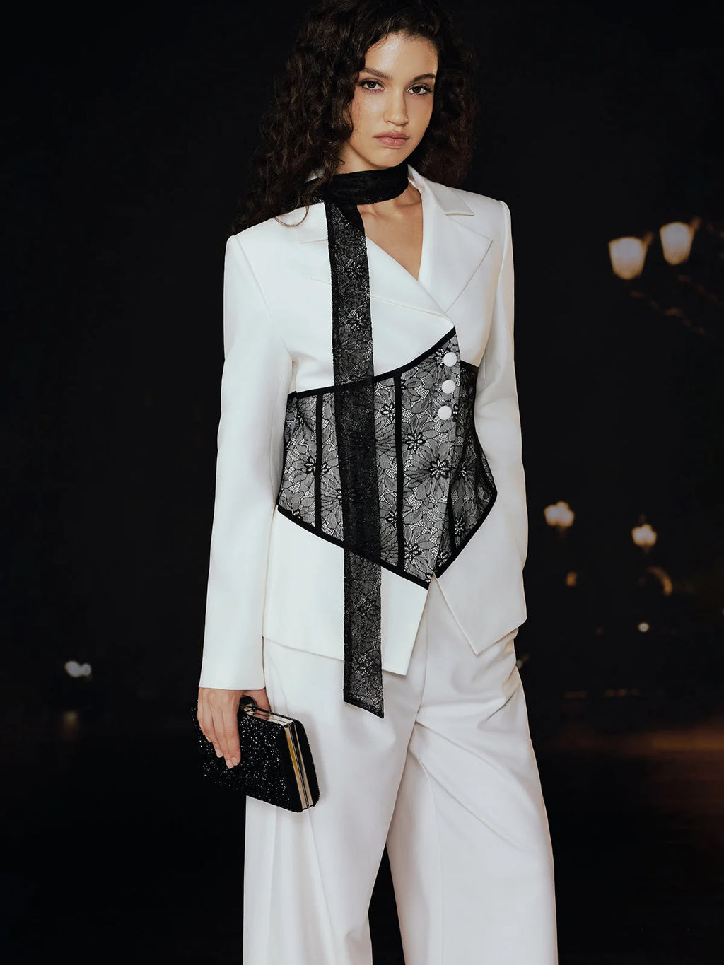 Isabella Lace Corset Blazer with Ribbon Long Sleeve