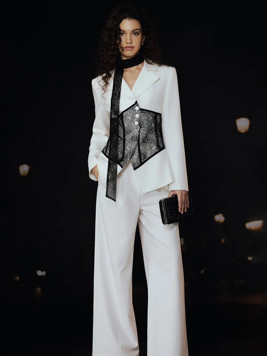 Isabella Lace Corset Blazer with Ribbon Long Sleeve