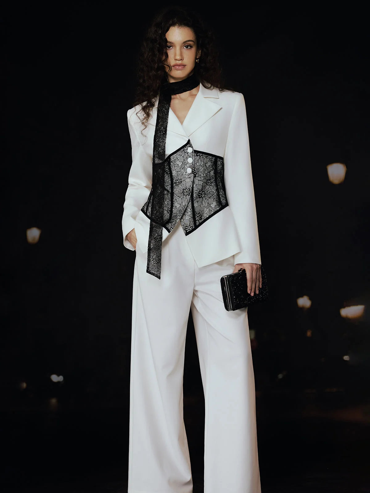 Isabella Lace Corset Blazer with Ribbon Long Sleeve