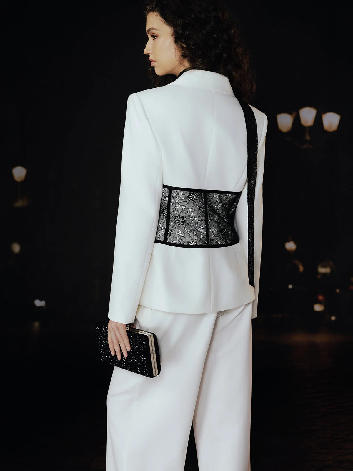 Isabella Lace Corset Blazer with Ribbon Long Sleeve