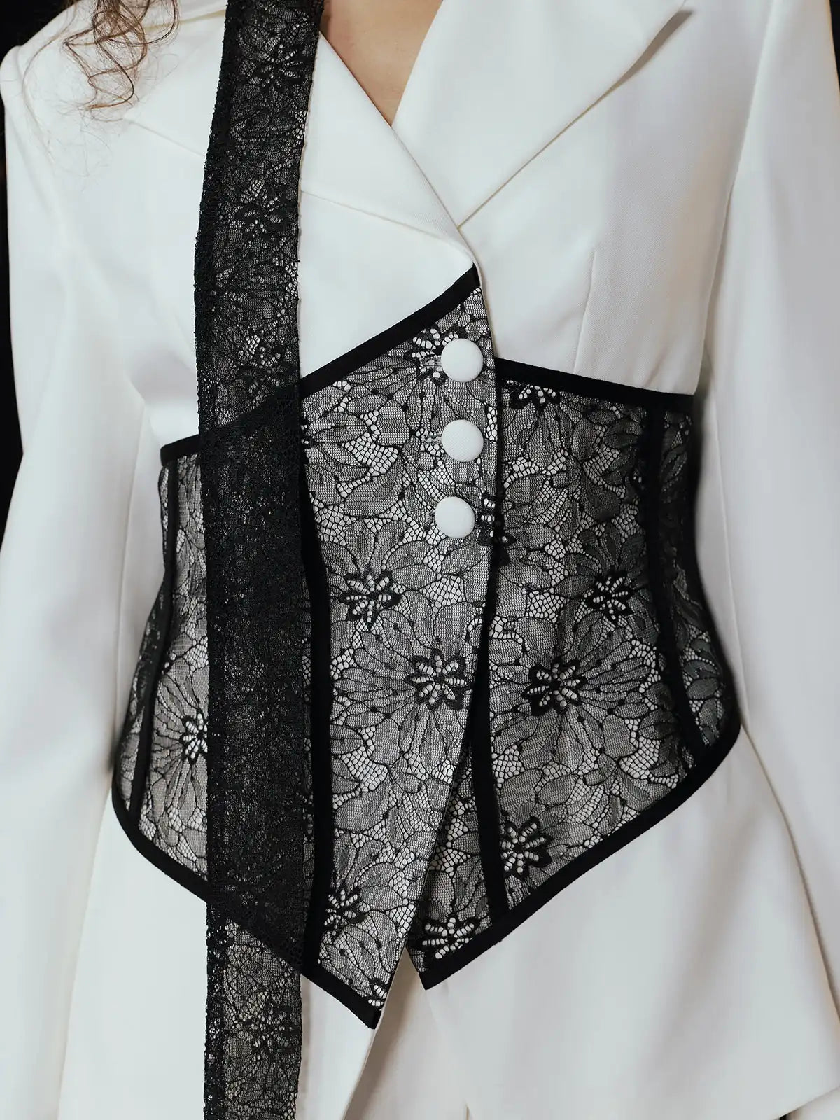 Isabella Lace Corset Blazer with Ribbon Long Sleeve