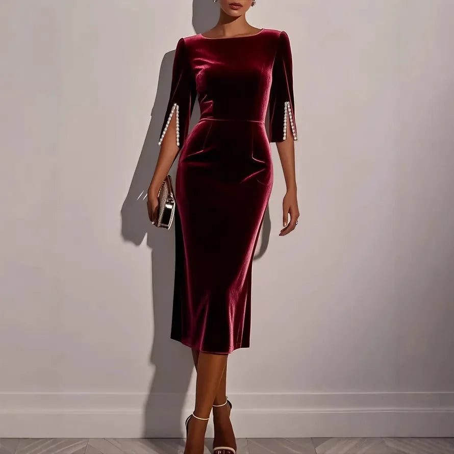 Josephine Fitted Midi Dress Cape Sleeve Boat Neck