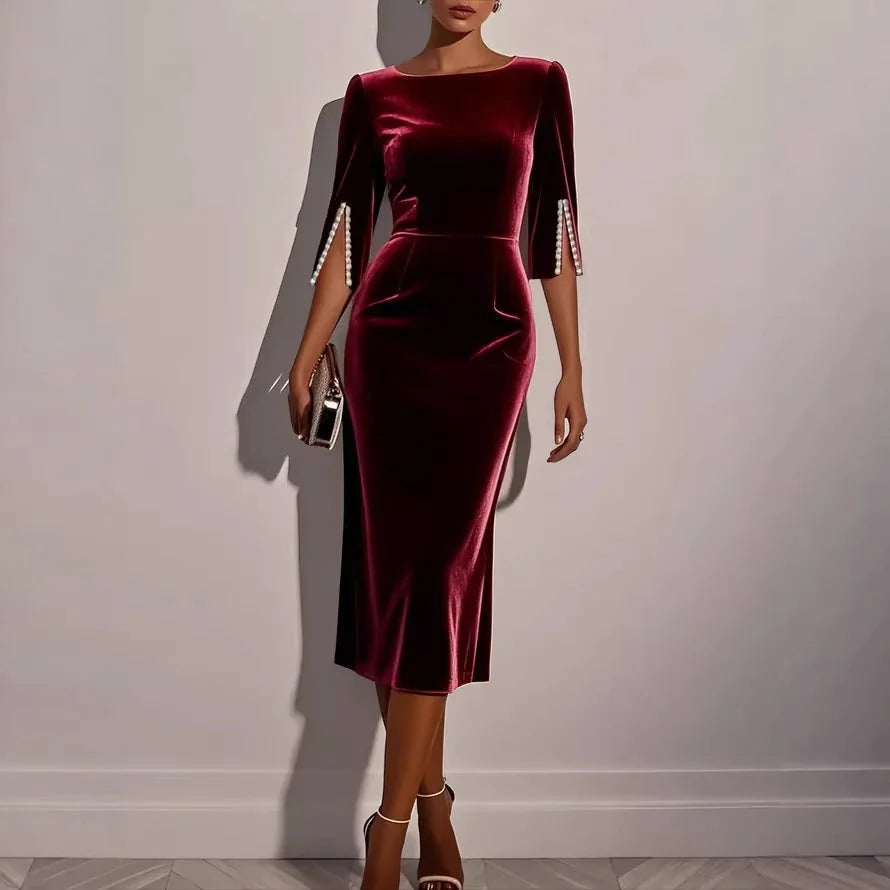 Josephine Fitted Midi Dress Cape Sleeve Boat Neck
