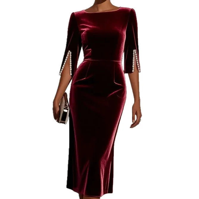 Josephine Fitted Midi Dress Cape Sleeve Boat Neck