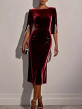 Josephine Fitted Midi Dress Cape Sleeve Boat Neck