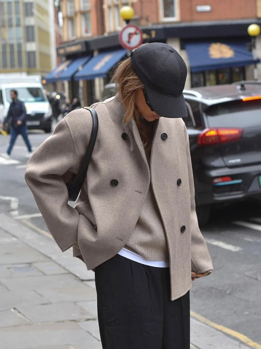 double breasted pea coat women – Taupe