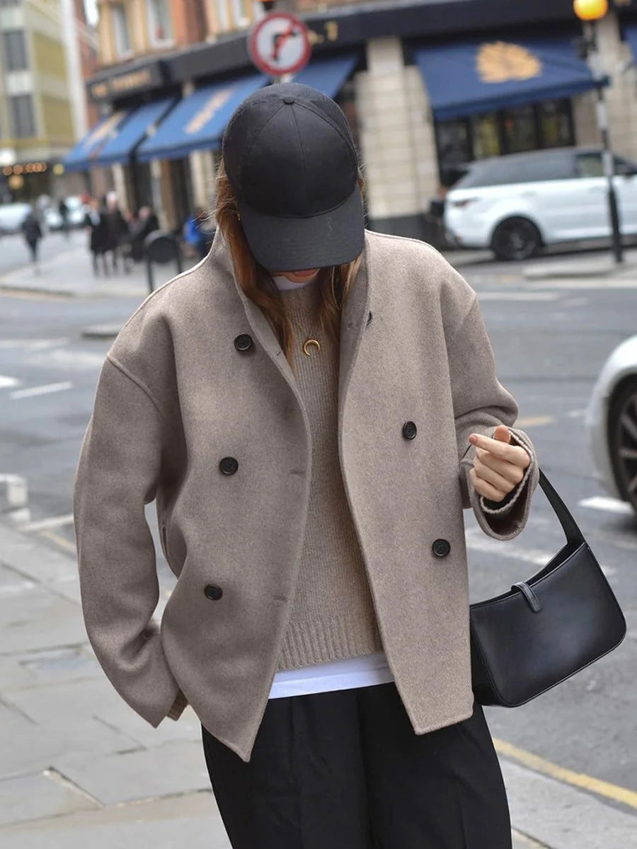 double breasted pea coat women – Taupe