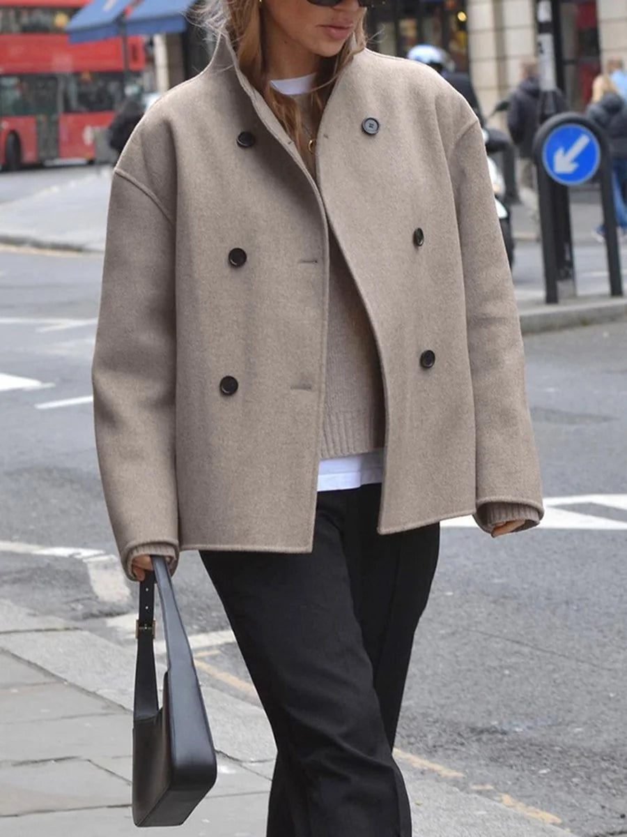 double breasted pea coat women – Taupe
