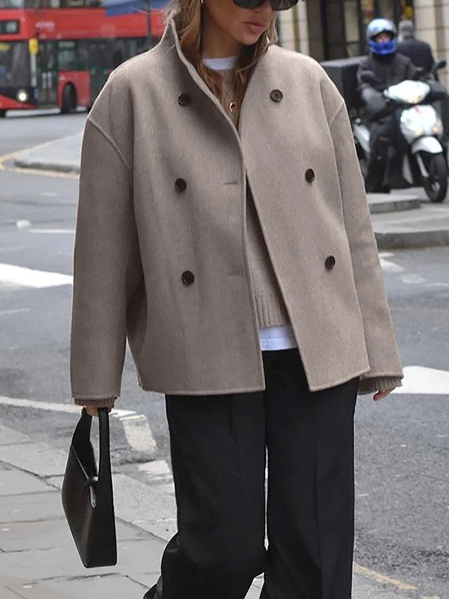 double breasted pea coat women – Taupe