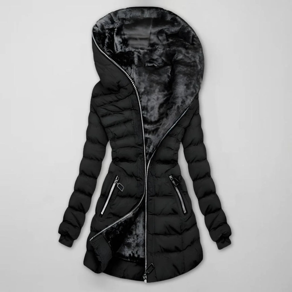 Long Quilted Winter Jacket with Hood
