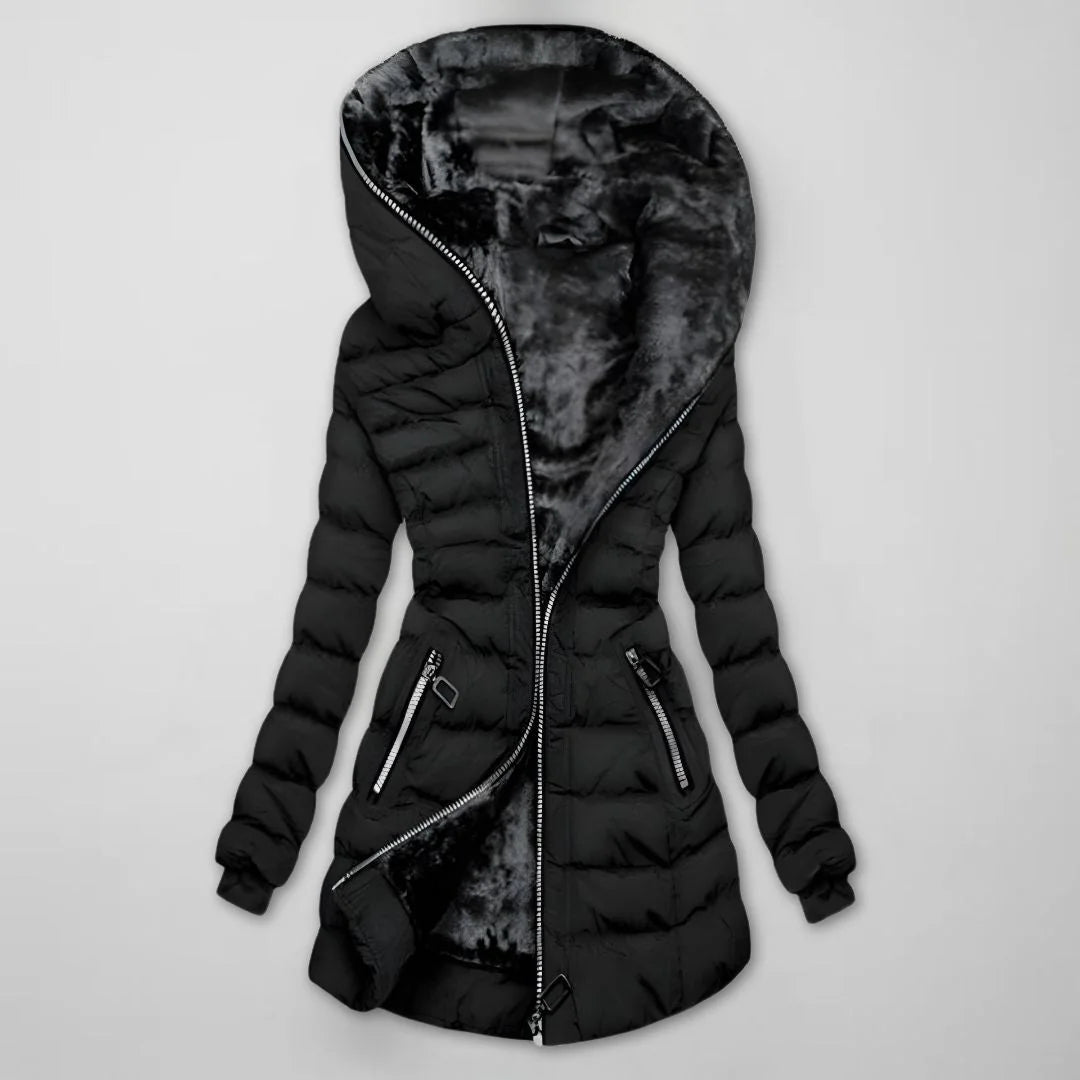 Long Quilted Winter Jacket with Hood