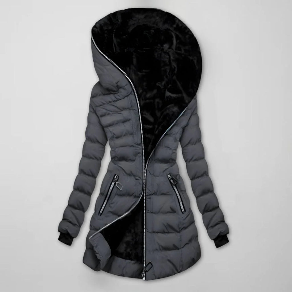 Long Quilted Winter Jacket with Hood