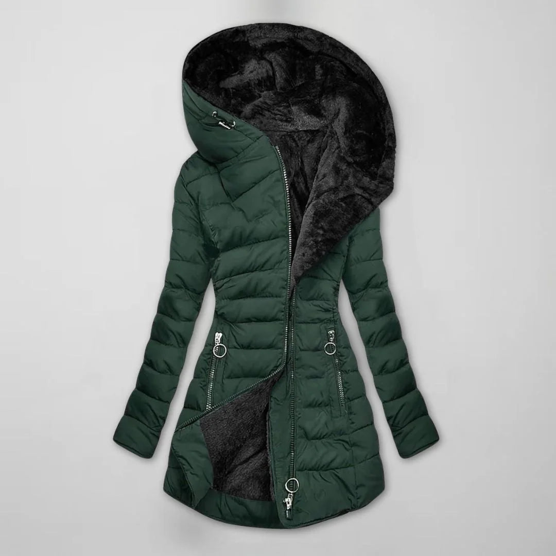 Long Quilted Winter Jacket with Hood
