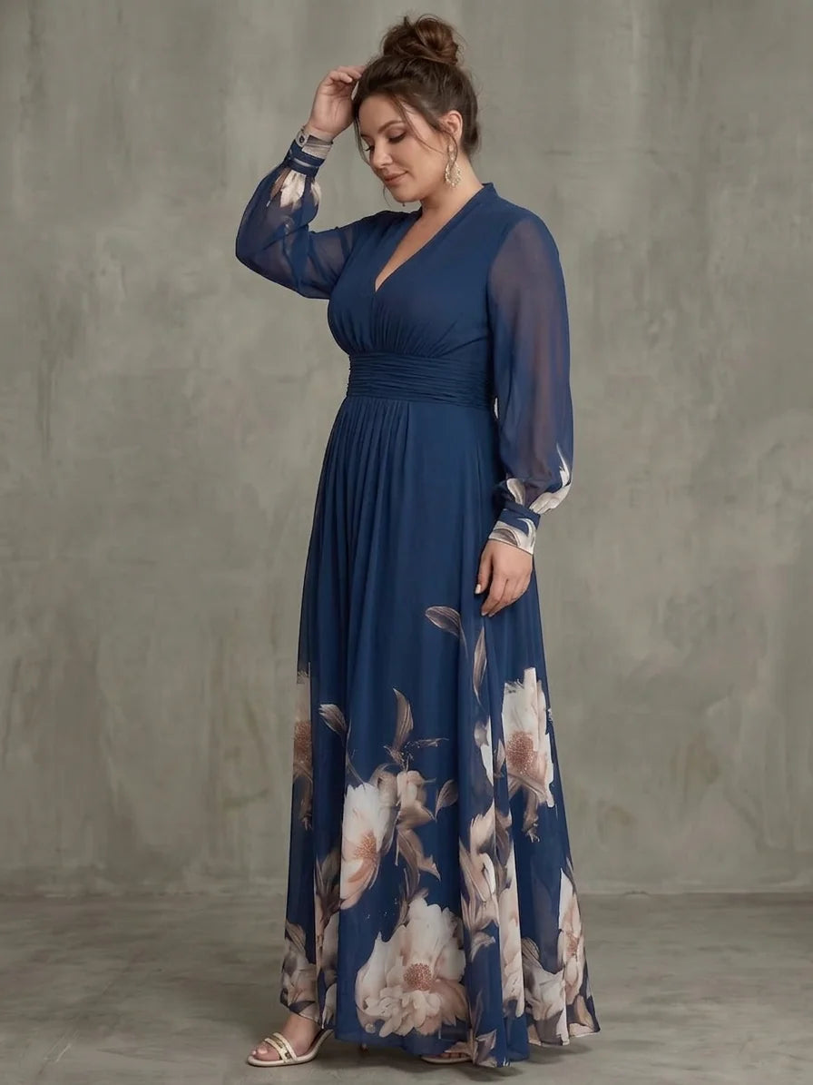 Long Sleeve Maxi Dress with Sheer Sleeves