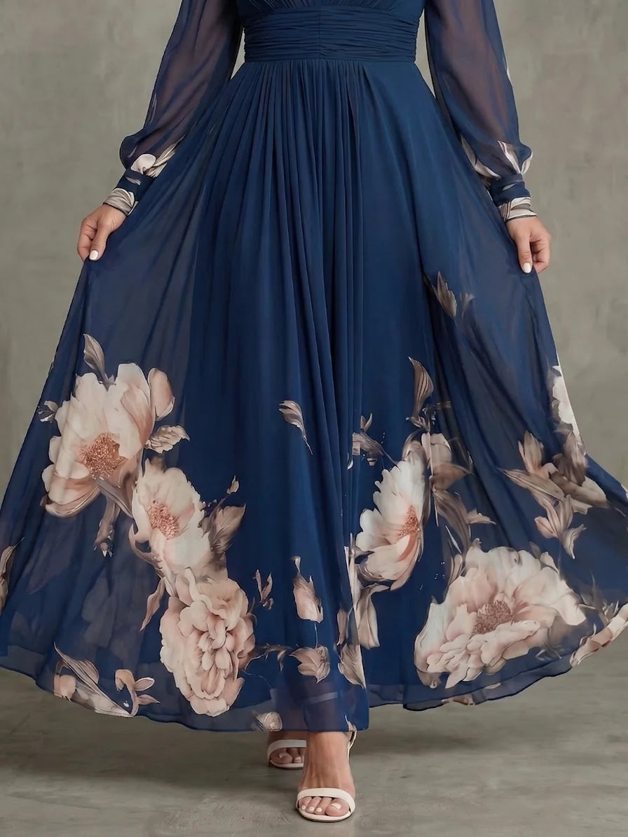 Long Sleeve Maxi Dress with Sheer Sleeves
