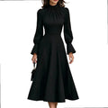 Midi Dress Long Sleeve Flared Cuff High Neck