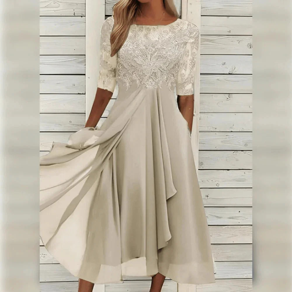 Mother of the Bride Lace Embroidered Midi Dress