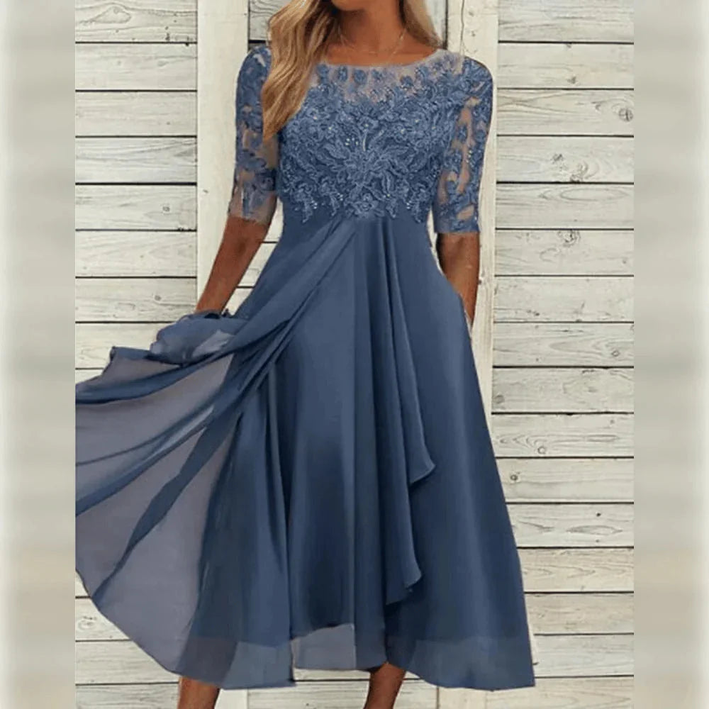 Mother of the Bride Lace Embroidered Midi Dress