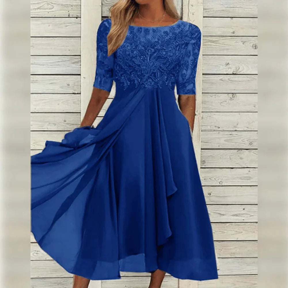 Mother of the Bride Lace Embroidered Midi Dress