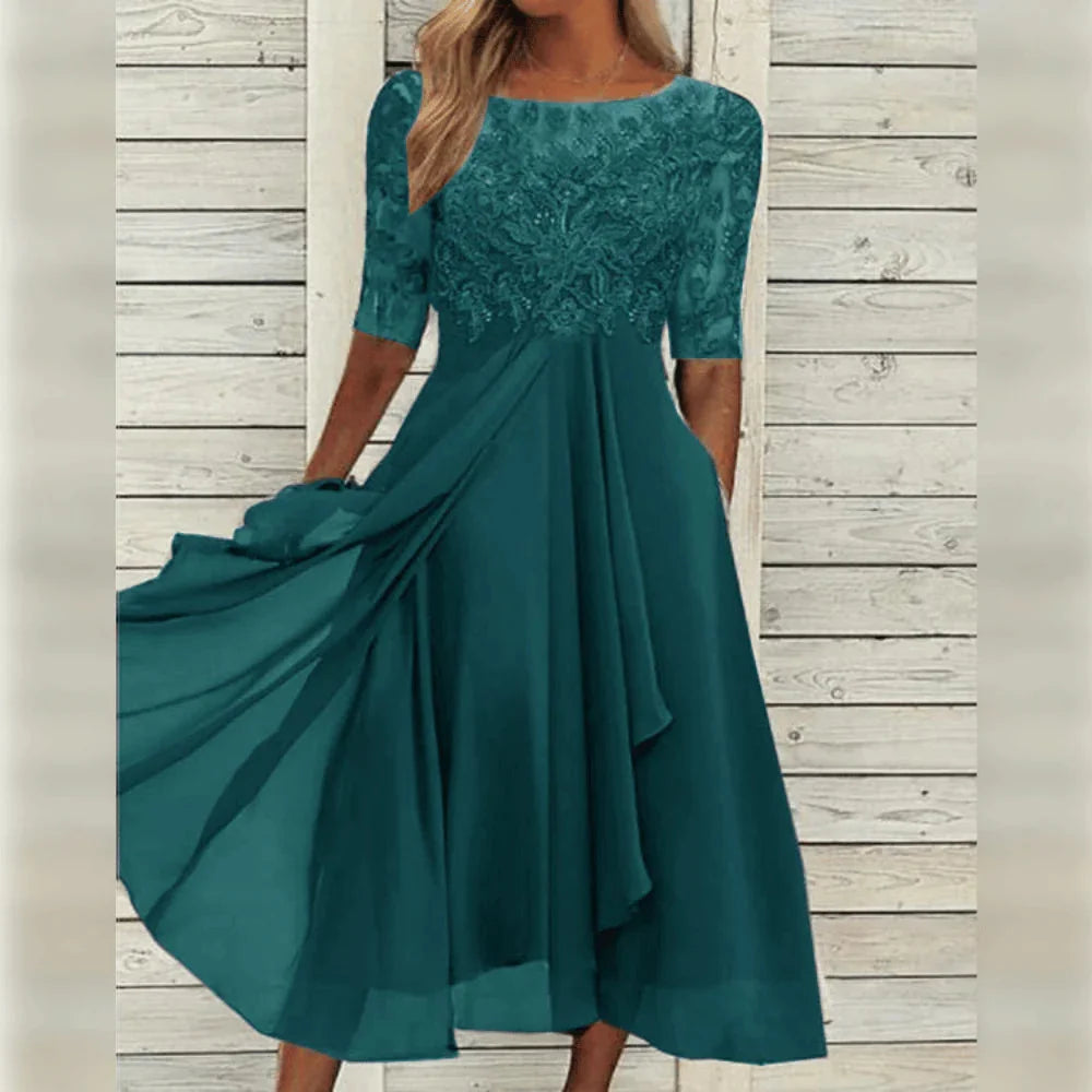 Mother of the Bride Lace Embroidered Midi Dress