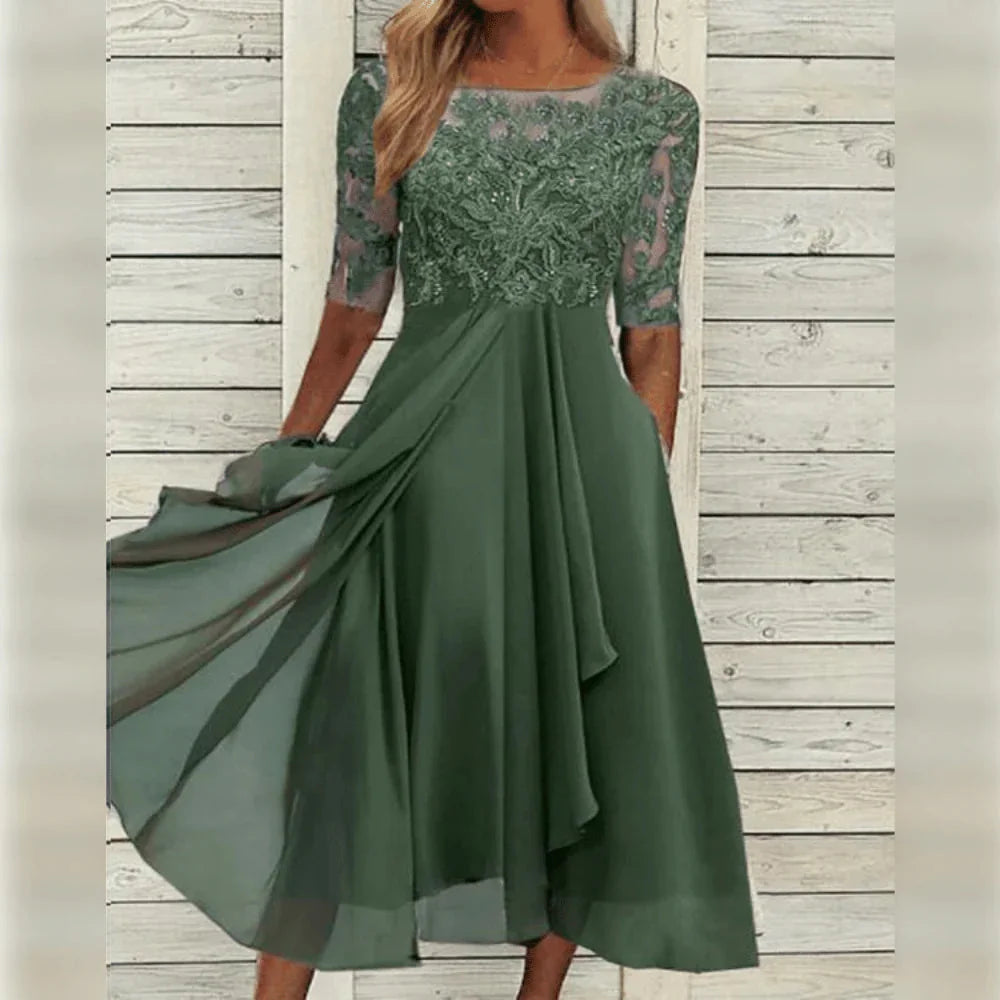 Mother of the Bride Lace Embroidered Midi Dress