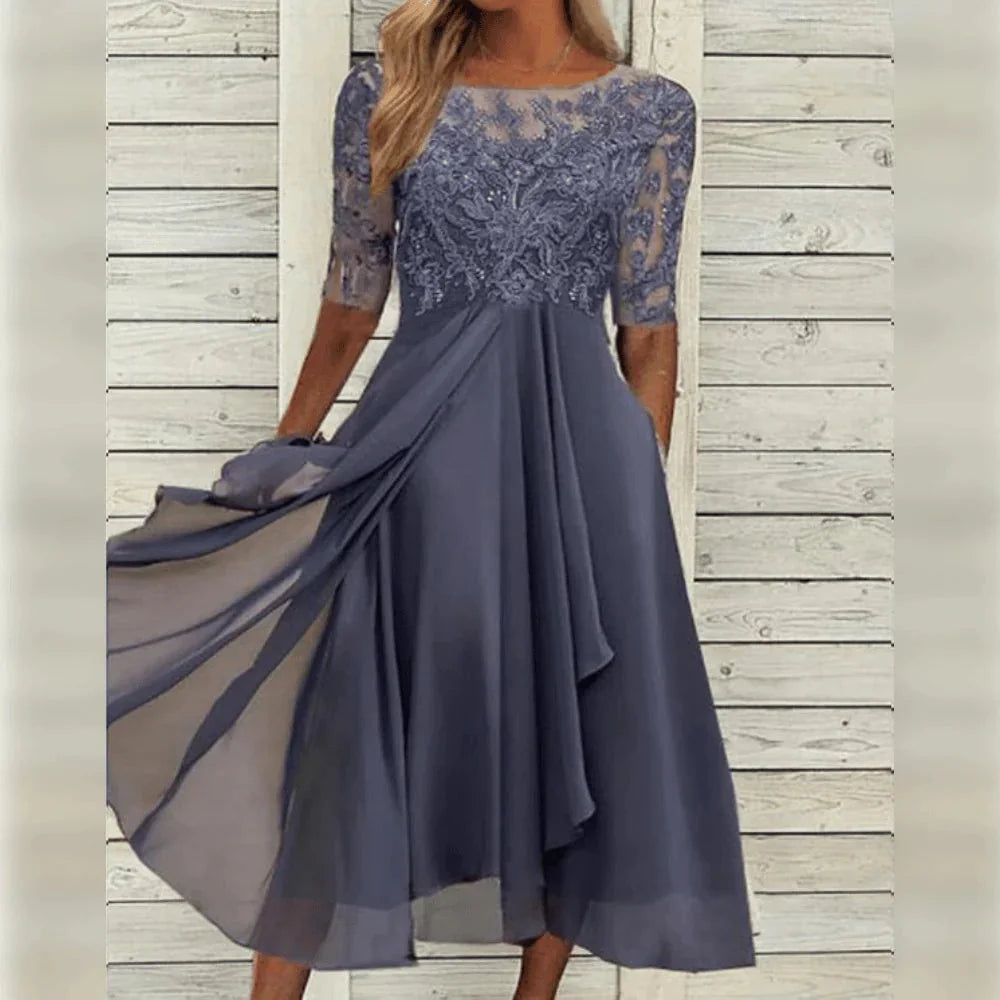 Mother of the Bride Lace Embroidered Midi Dress