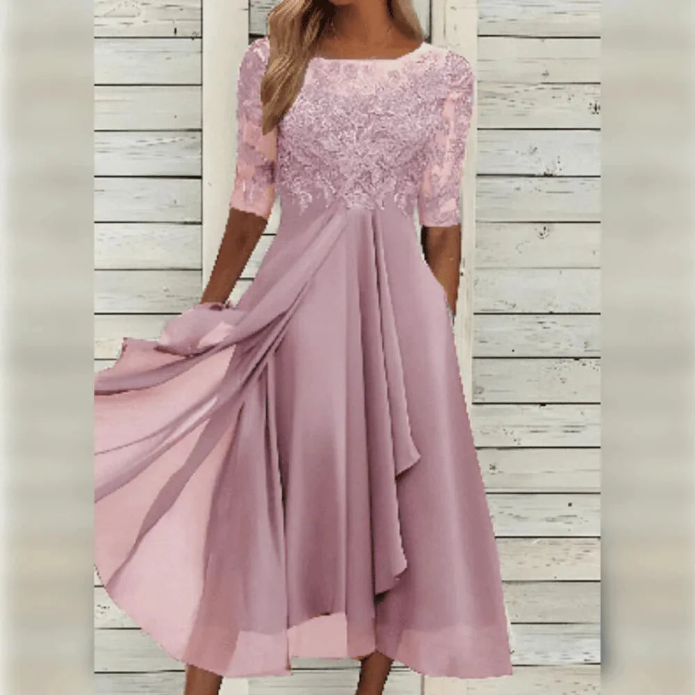 Mother of the Bride Lace Embroidered Midi Dress