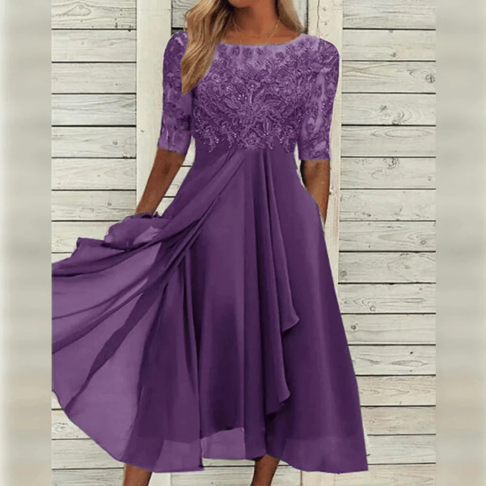 Mother of the Bride Lace Embroidered Midi Dress