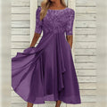 Mother of the Bride Lace Embroidered Midi Dress
