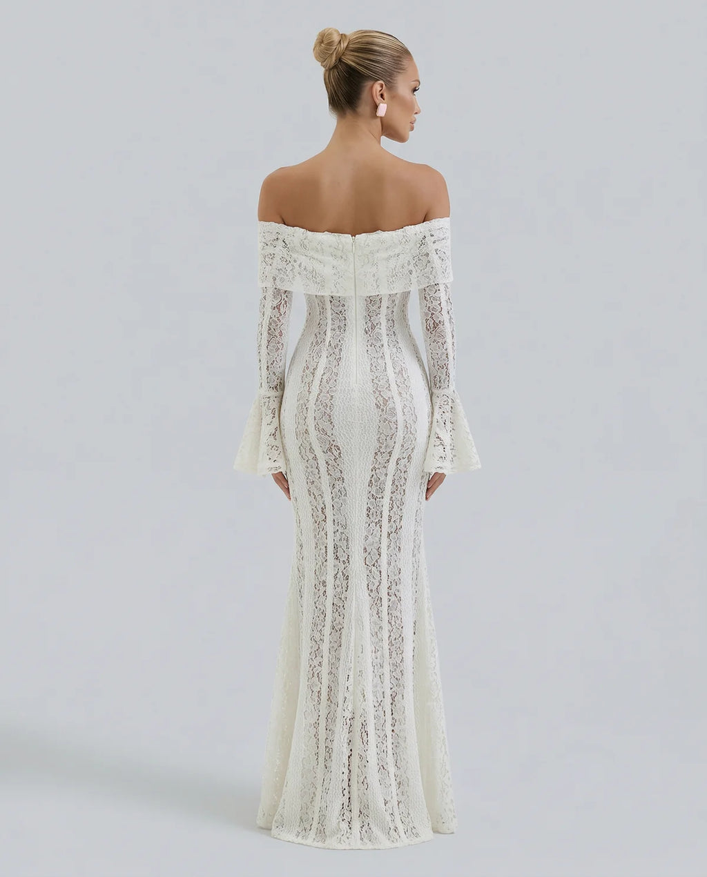 Off Shoulder Lace Maxi Dress with Long Sleeves