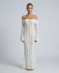 Off Shoulder Lace Maxi Dress with Long Sleeves