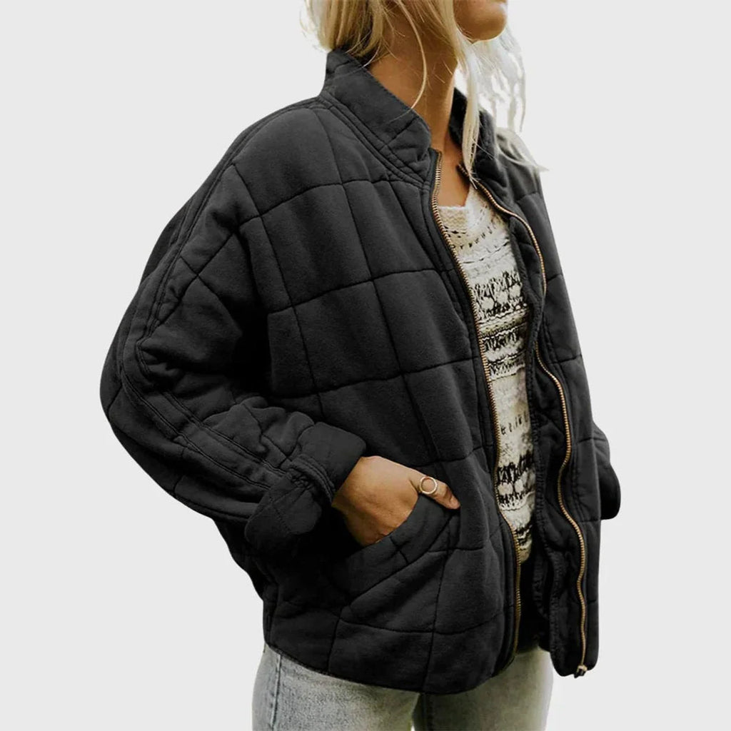 Quilted Bomber Jacket – Green Oversized Padded Zip-Up