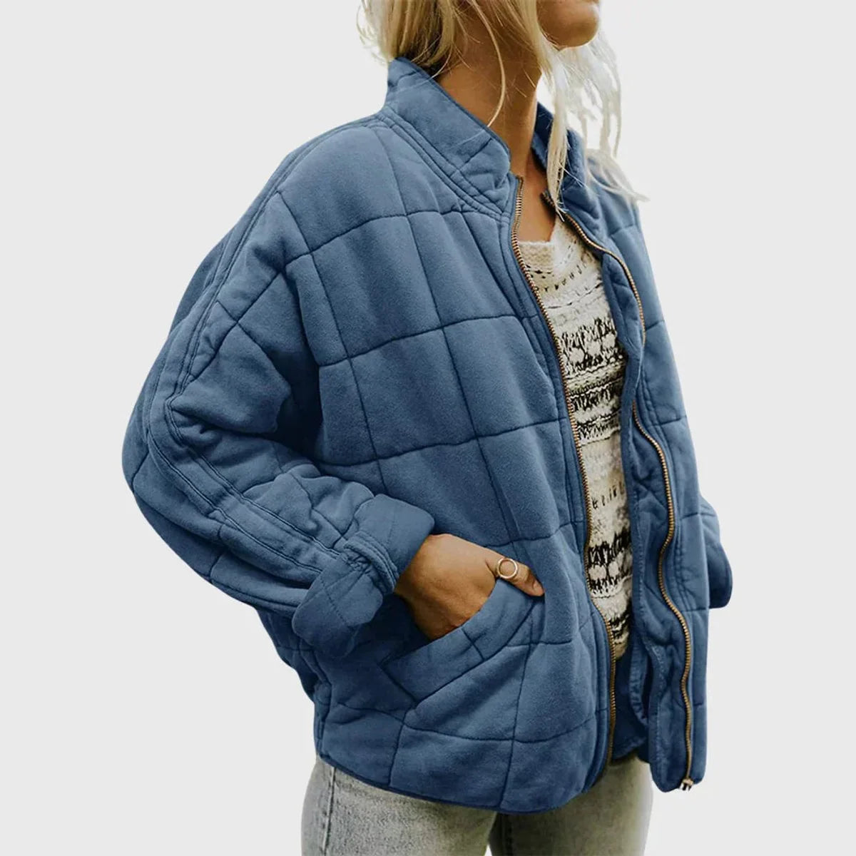 Quilted Bomber Jacket – Green Oversized Padded Zip-Up