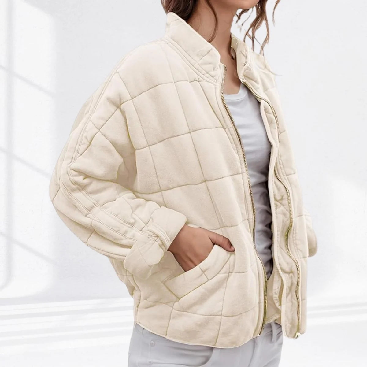 Quilted Bomber Jacket – Green Oversized Padded Zip-Up