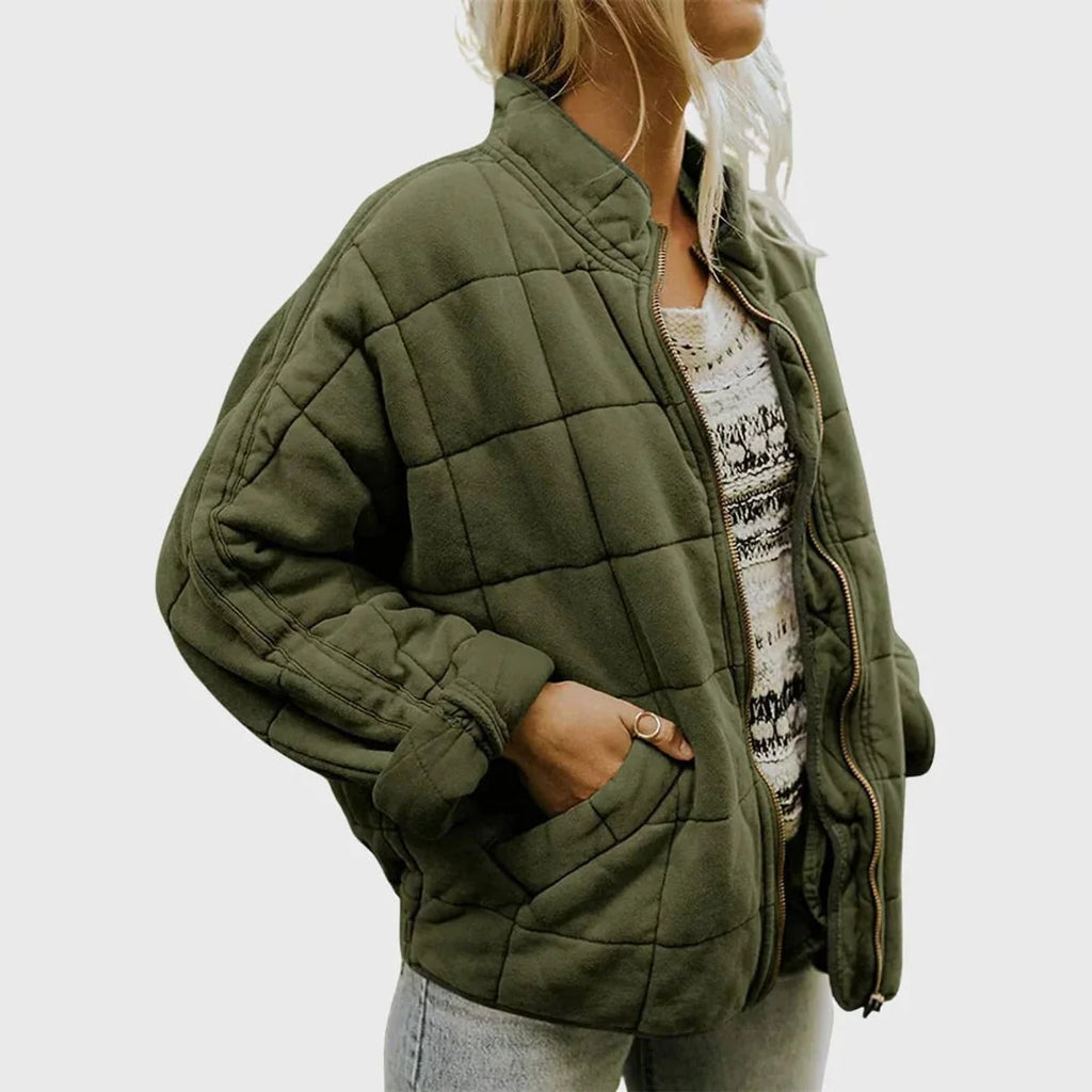 Quilted Bomber Jacket – Green Oversized Padded Zip-Up