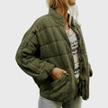 Quilted Bomber Jacket – Green Oversized Padded Zip-Up