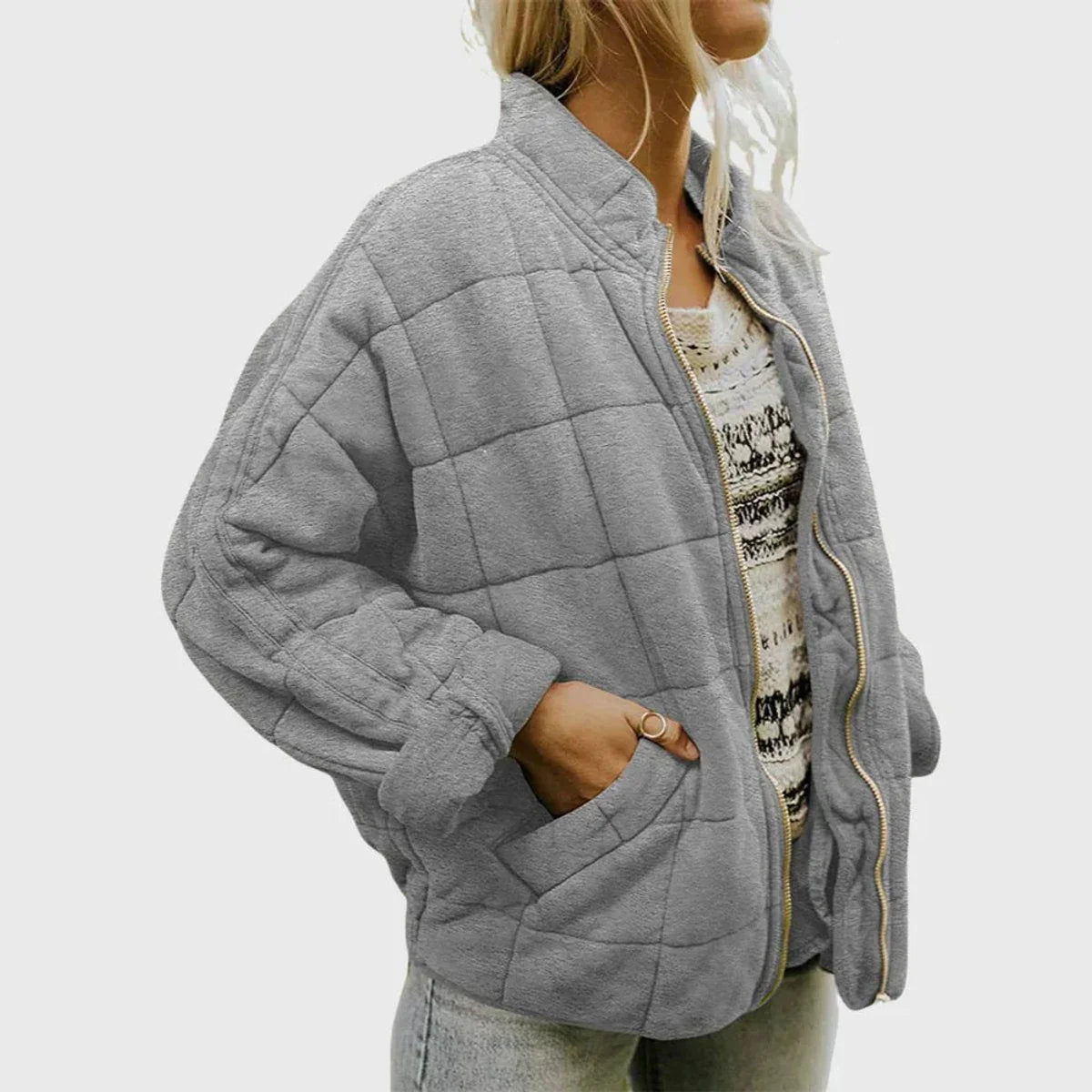 Quilted Bomber Jacket – Green Oversized Padded Zip-Up