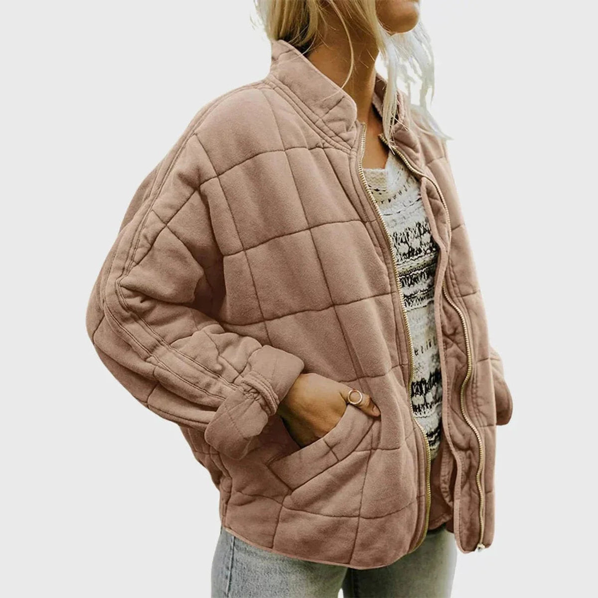 Quilted Bomber Jacket – Green Oversized Padded Zip-Up