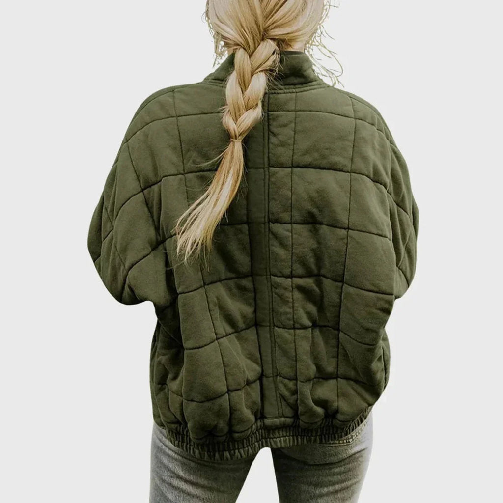 Quilted Bomber Jacket – Green Oversized Padded Zip-Up