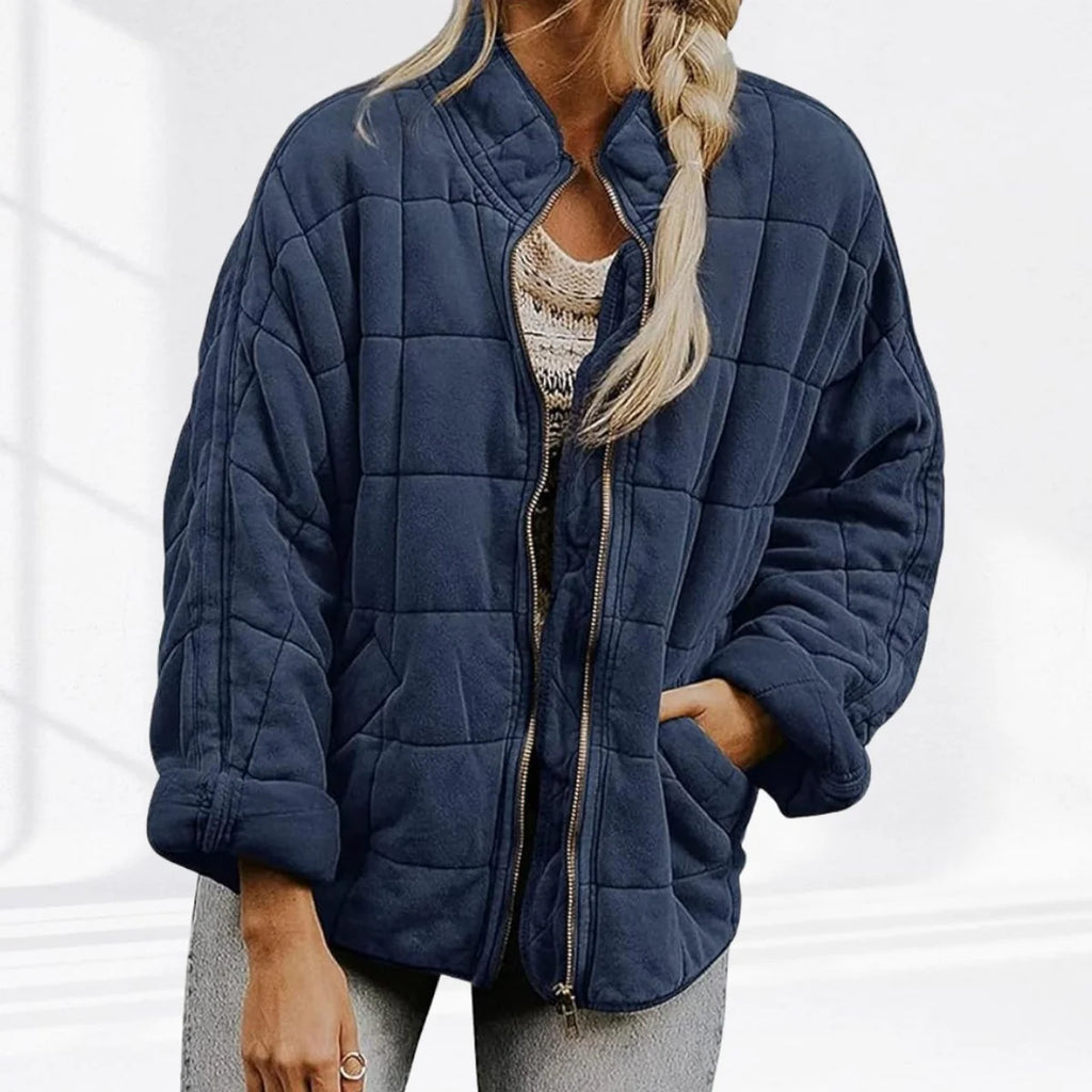 Quilted Bomber Jacket – Green Oversized Padded Zip-Up