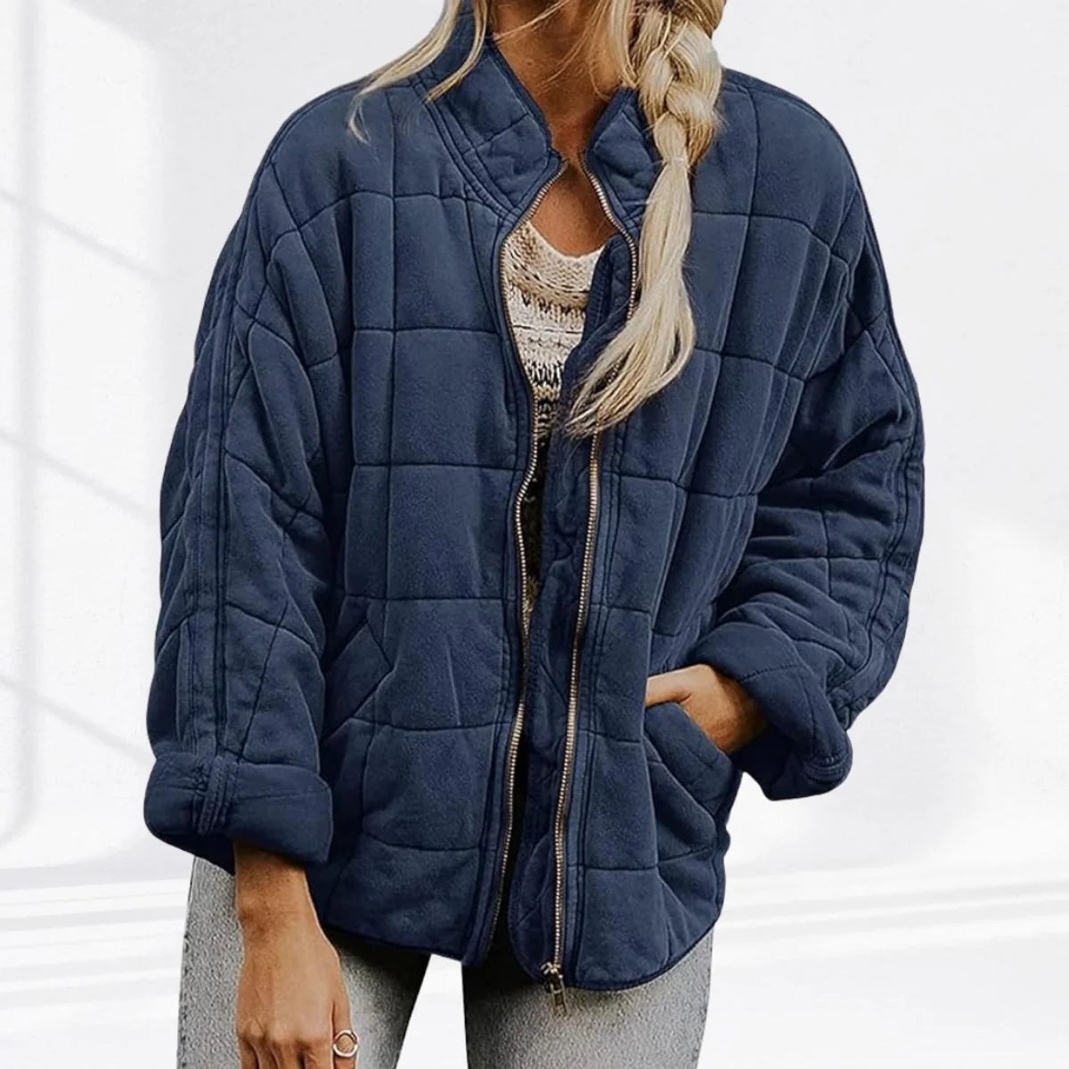 Quilted Bomber Jacket – Green Oversized Padded Zip-Up