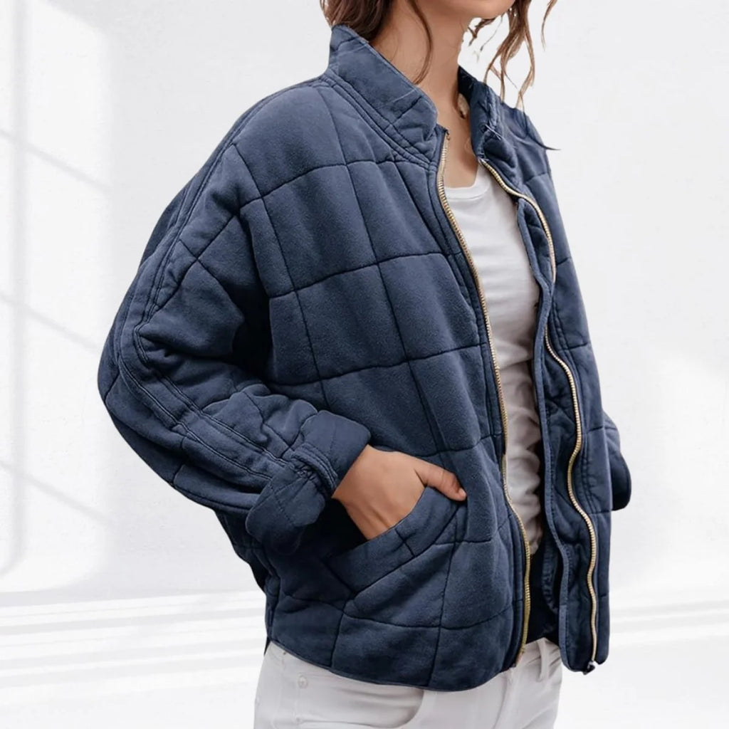 Quilted Bomber Jacket – Green Oversized Padded Zip-Up