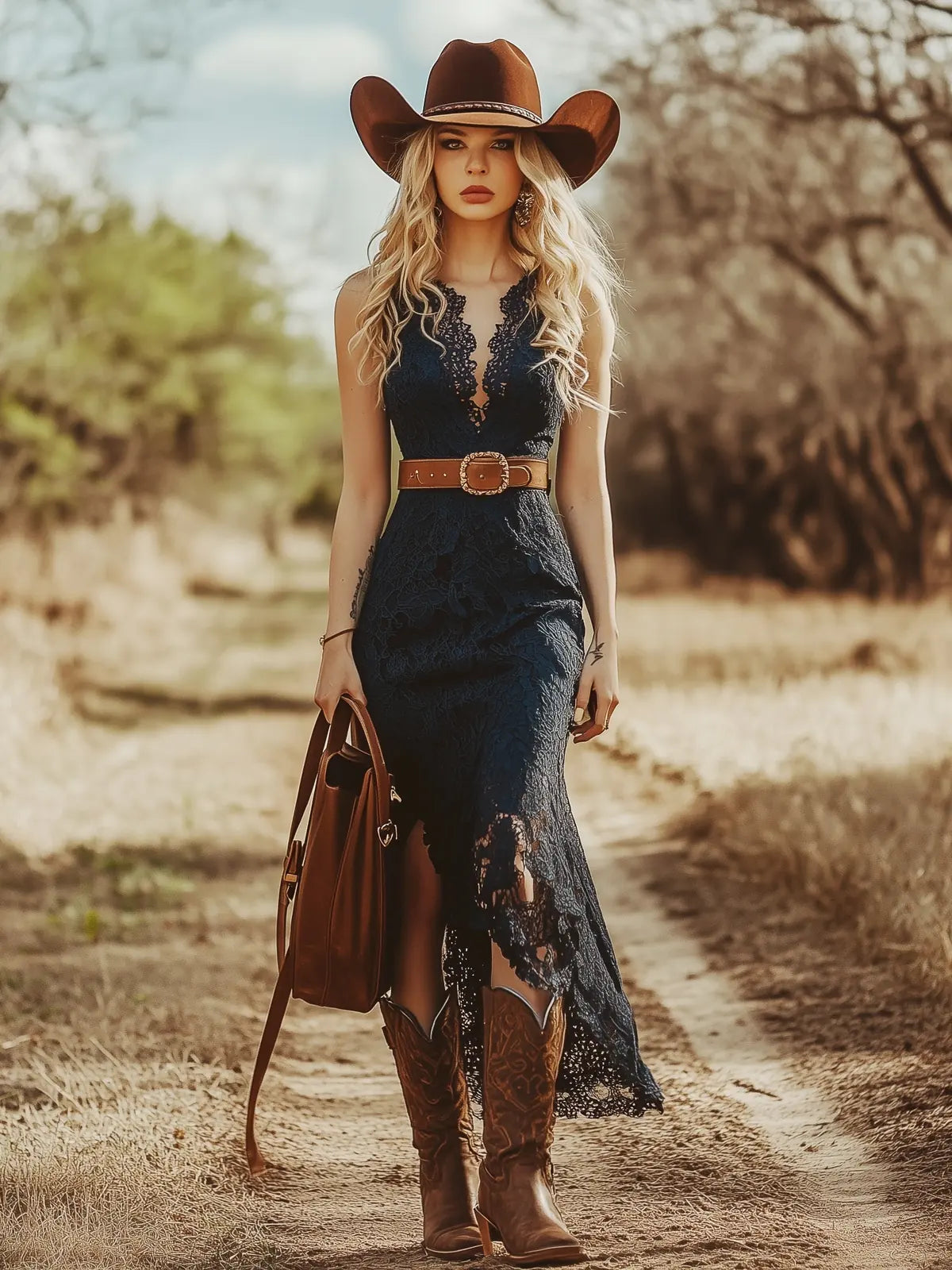 Scalloped Lace V Neck Midi Dress