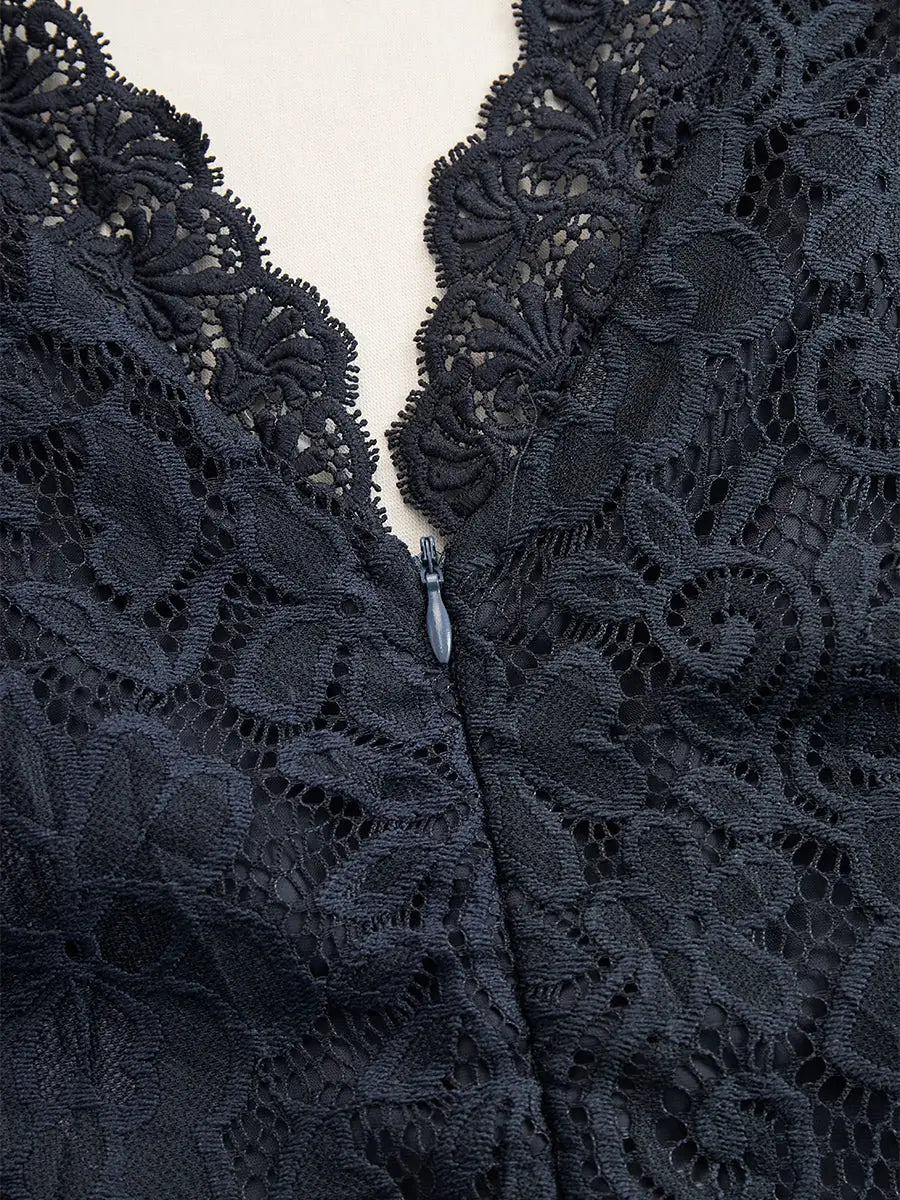 Scalloped Lace V Neck Midi Dress