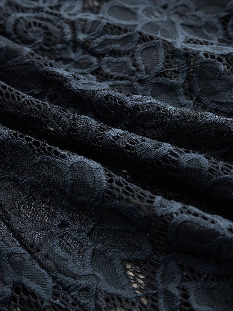 Scalloped Lace V Neck Midi Dress