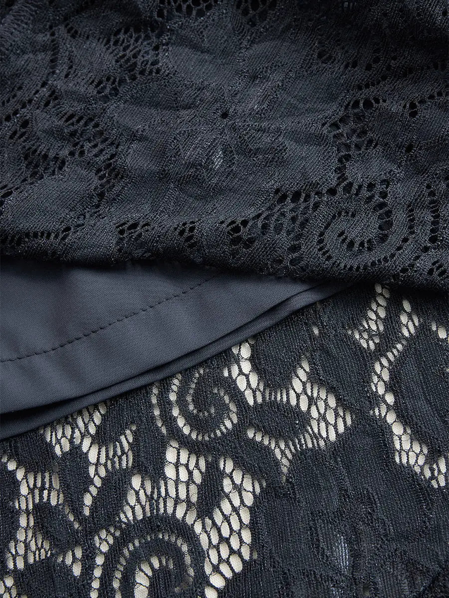 Scalloped Lace V Neck Midi Dress