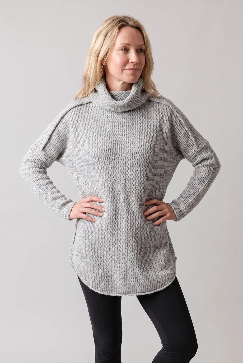 Sweater Dress Women – Black Chunky Knit Funnel Neck Dress
