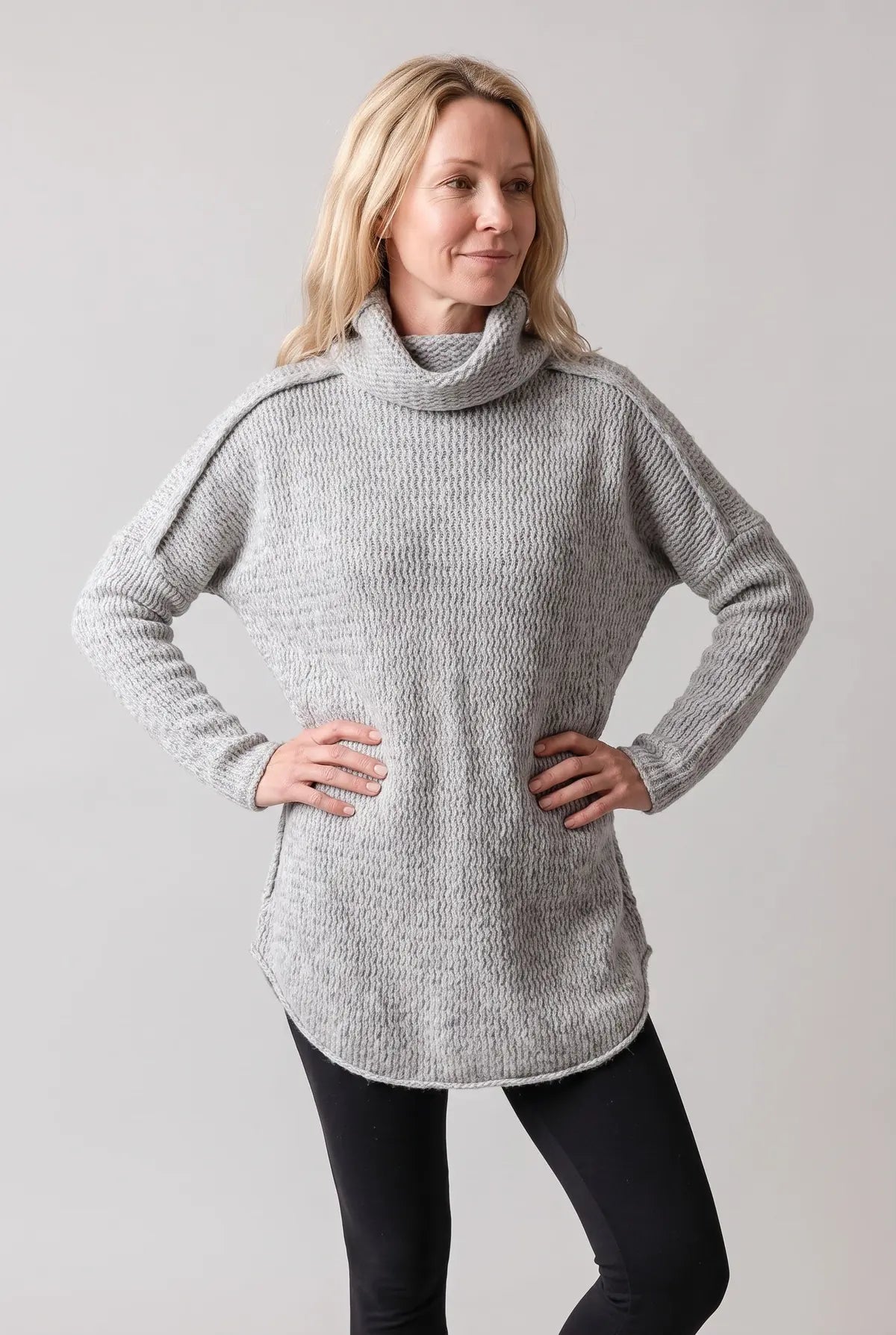 Sweater Dress Women – Black Chunky Knit Funnel Neck Dress