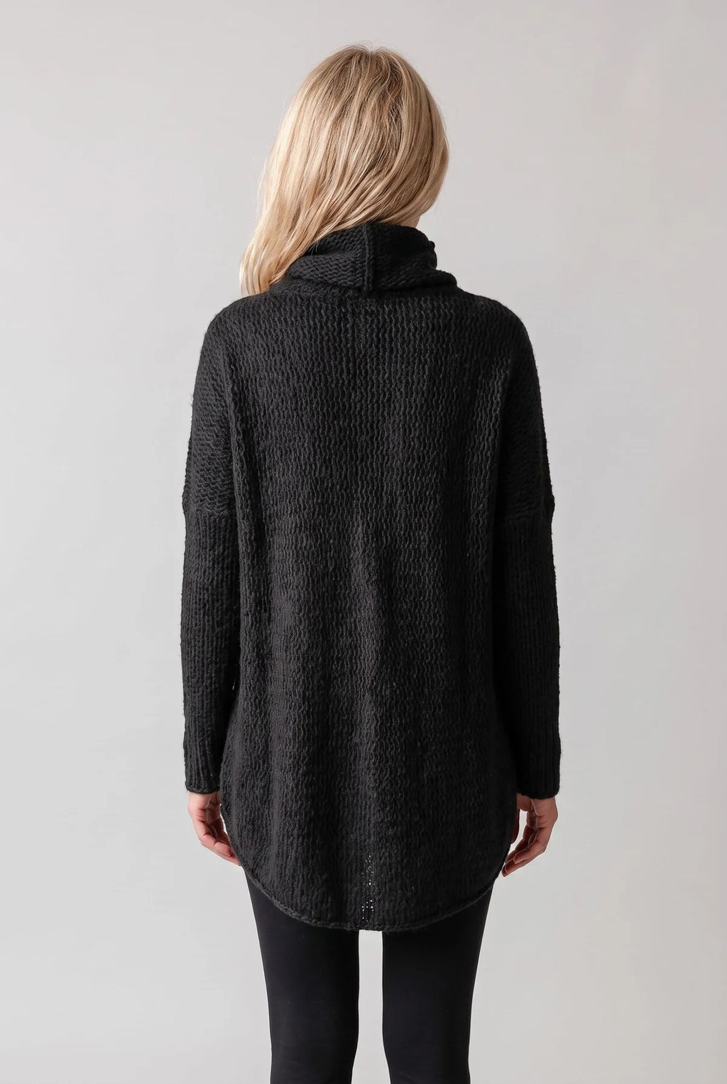 Sweater Dress Women – Black Chunky Knit Funnel Neck Dress