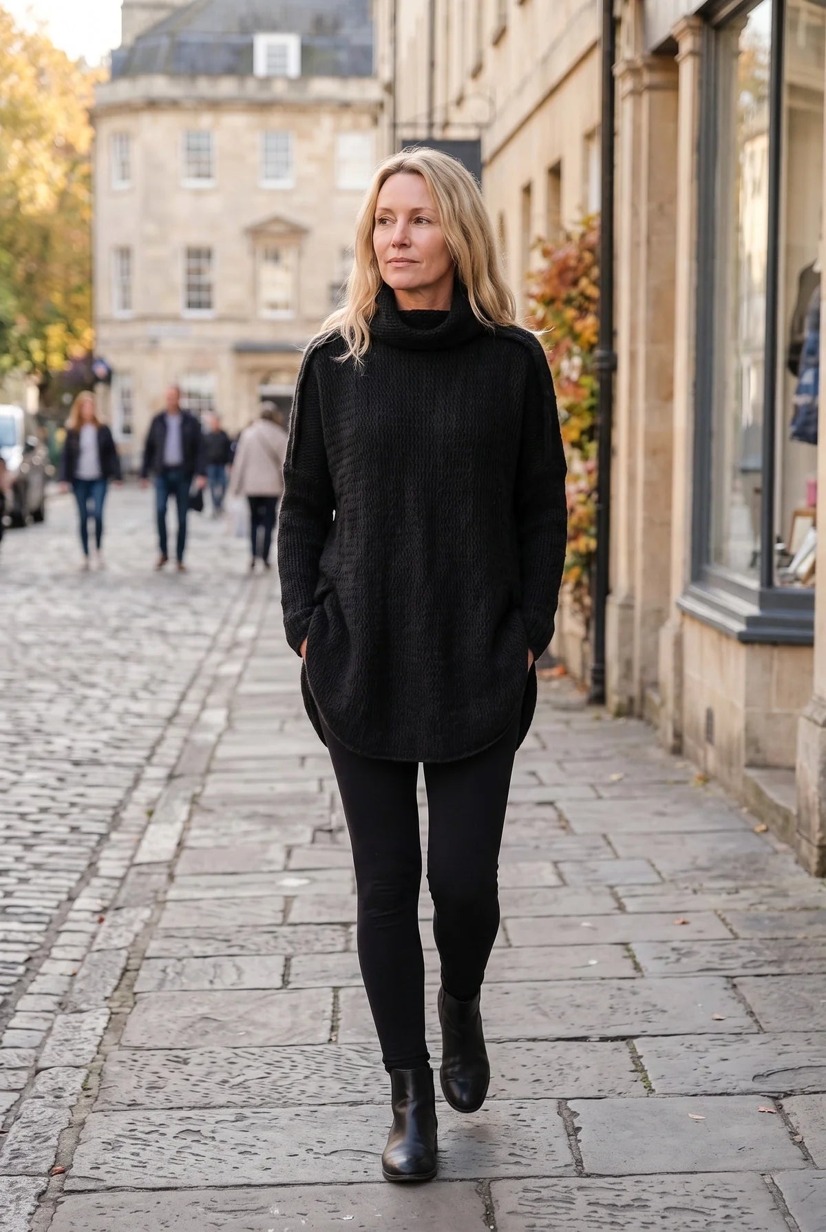 Sweater Dress Women – Black Chunky Knit Funnel Neck Dress
